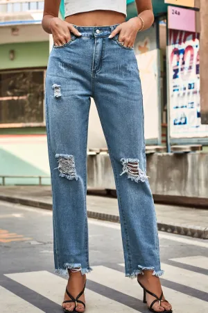 * APP EXCLUSIVE* Distresssed Buttoned Loose Fit Jeans