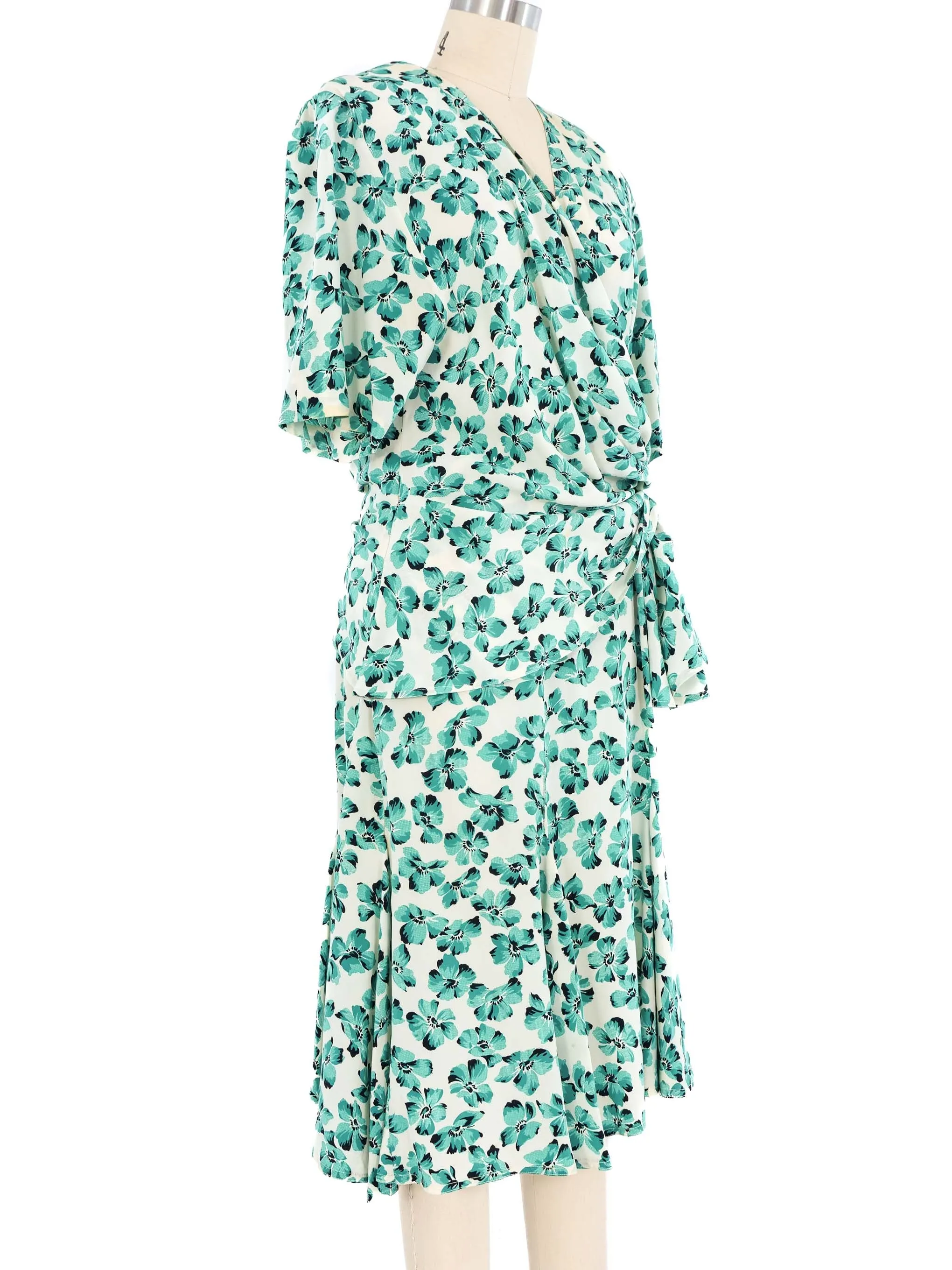 1980s Gucci Floral Silk Wrap Dress