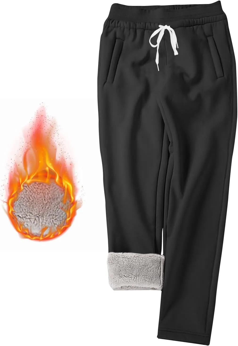 2024 Fleece Lined Warm Sweatpants for Women Solid Thermal Thick Lounge Trousers Drawstring High Waist Sports Joggers