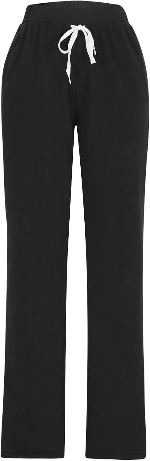 2024 Fleece Lined Warm Sweatpants for Women Solid Thermal Thick Lounge Trousers Drawstring High Waist Sports Joggers