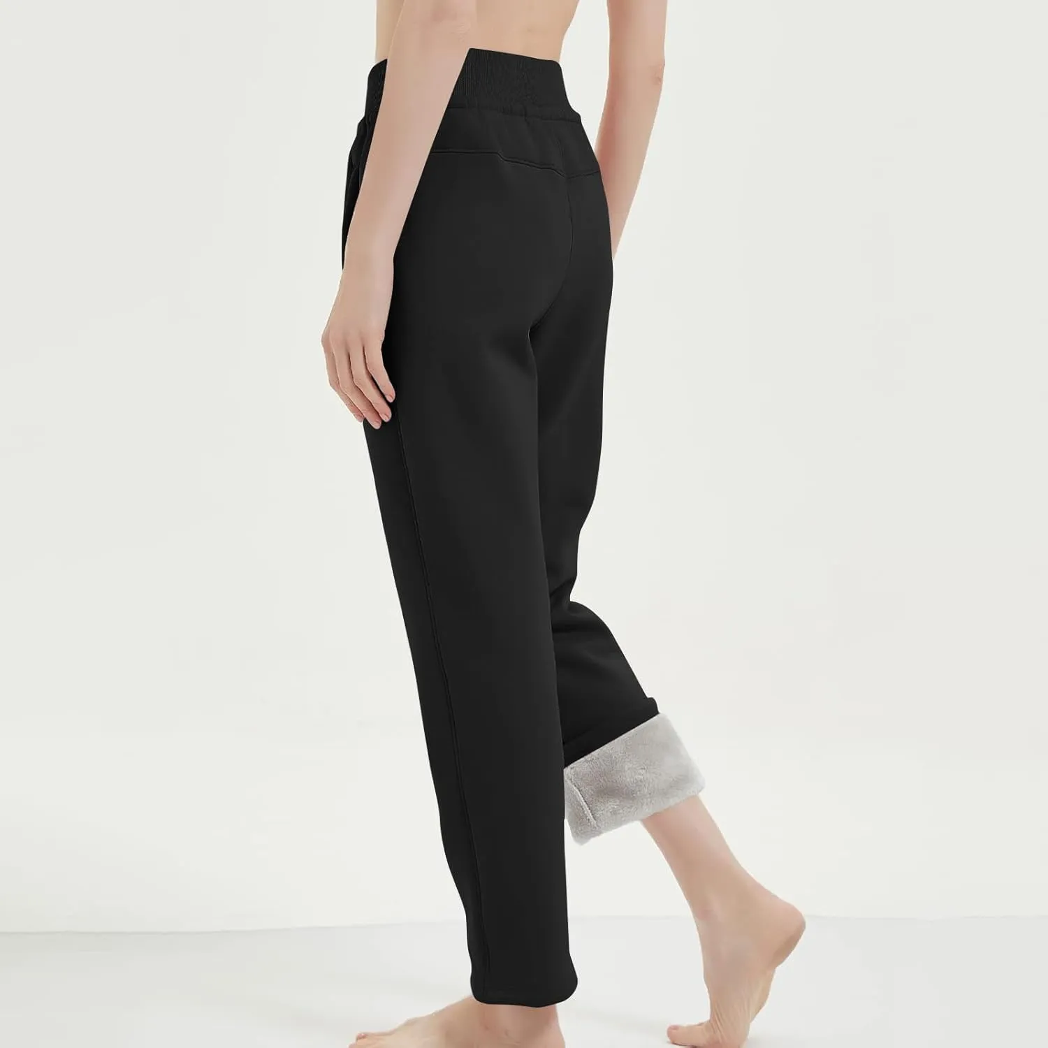 2024 Fleece Lined Warm Sweatpants for Women Solid Thermal Thick Lounge Trousers Drawstring High Waist Sports Joggers