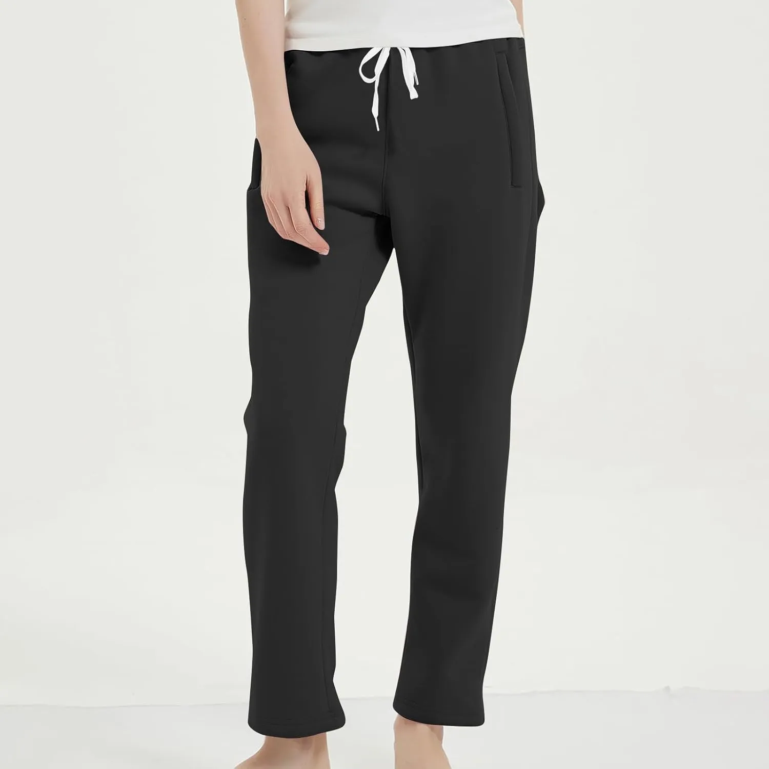 2024 Fleece Lined Warm Sweatpants for Women Solid Thermal Thick Lounge Trousers Drawstring High Waist Sports Joggers