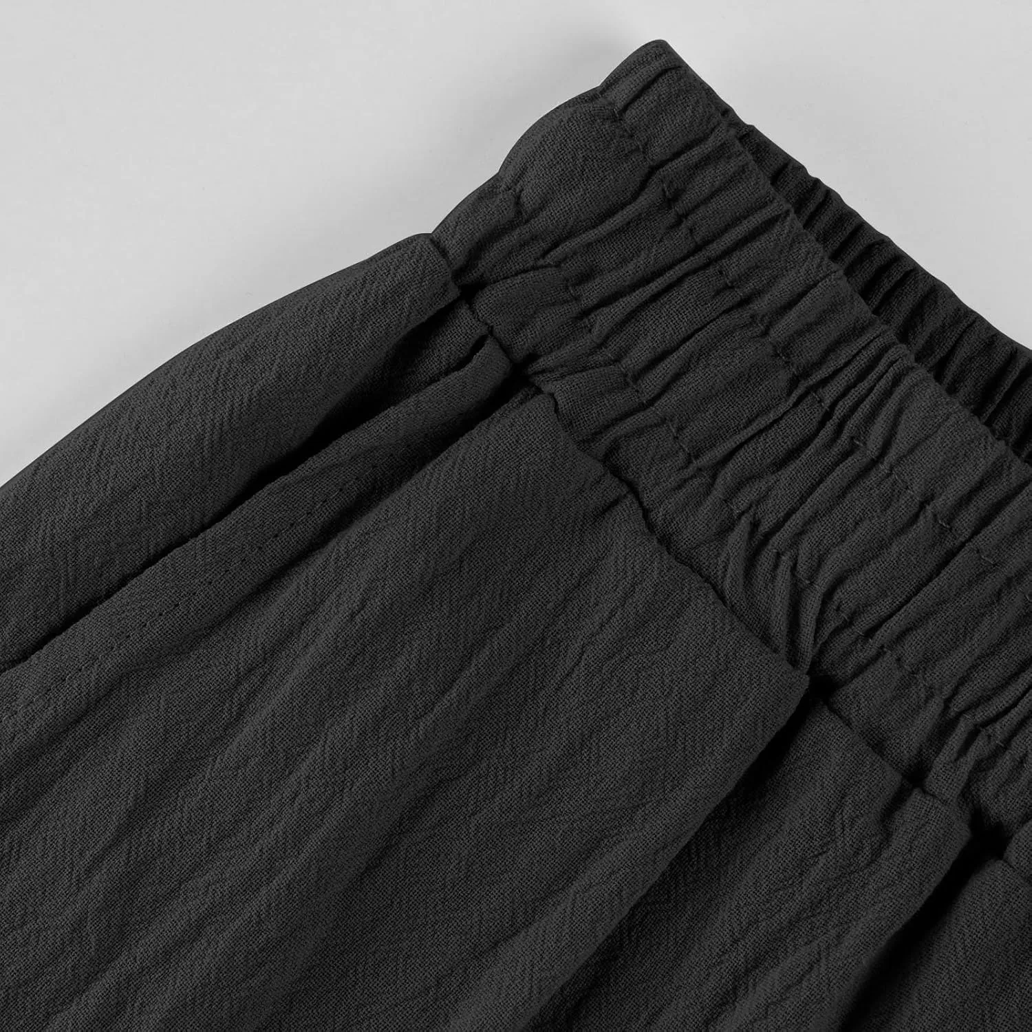 2024 Linen Crop Pants for Women Casual Summer Drawstring High Waisted Joggers with Pockets Straight Leg Cropped Pants