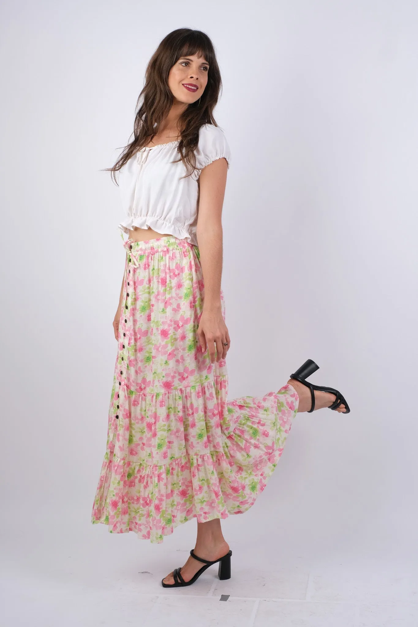 225161 Floral Button-Up Maxi Skirt