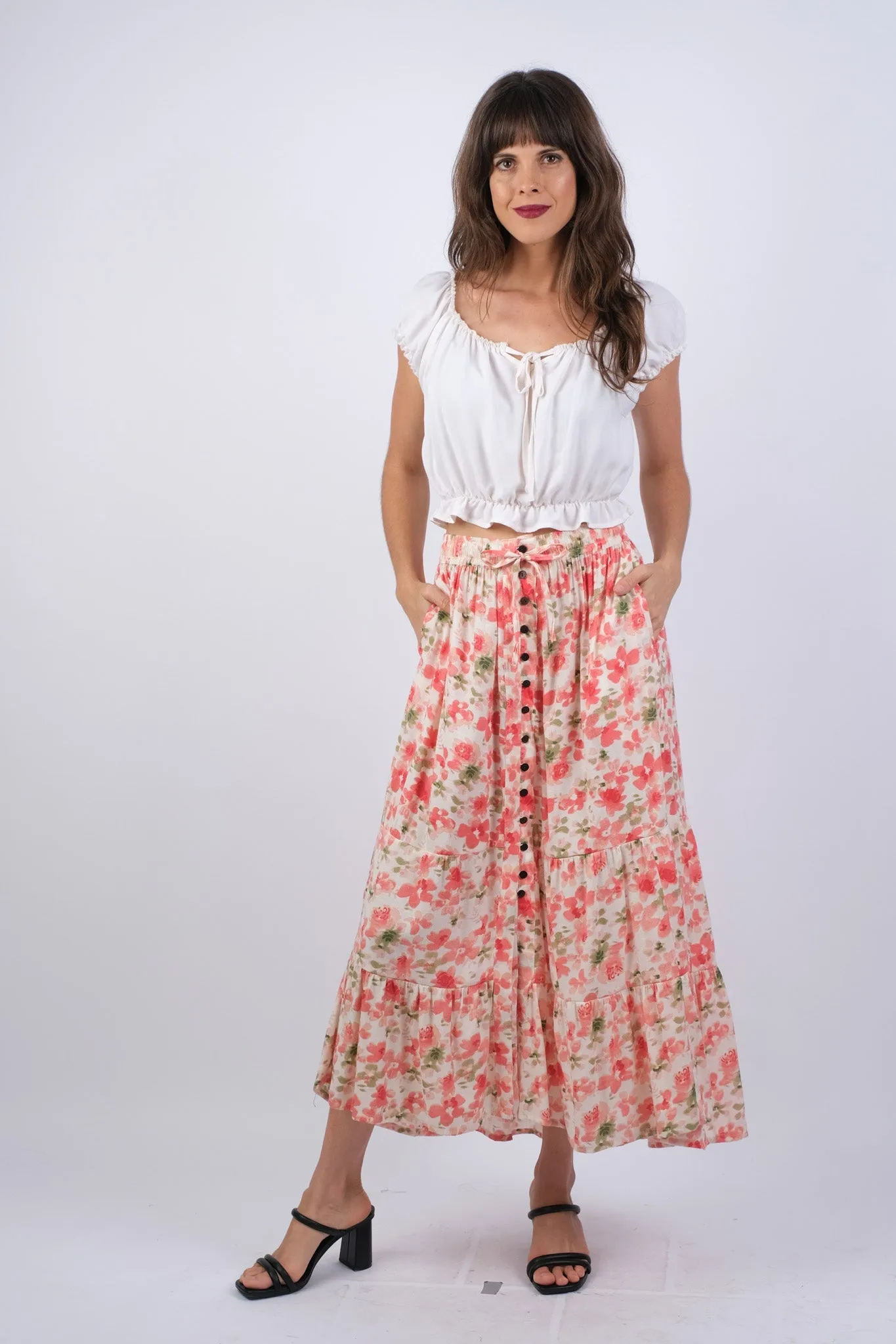225161 Floral Button-Up Maxi Skirt