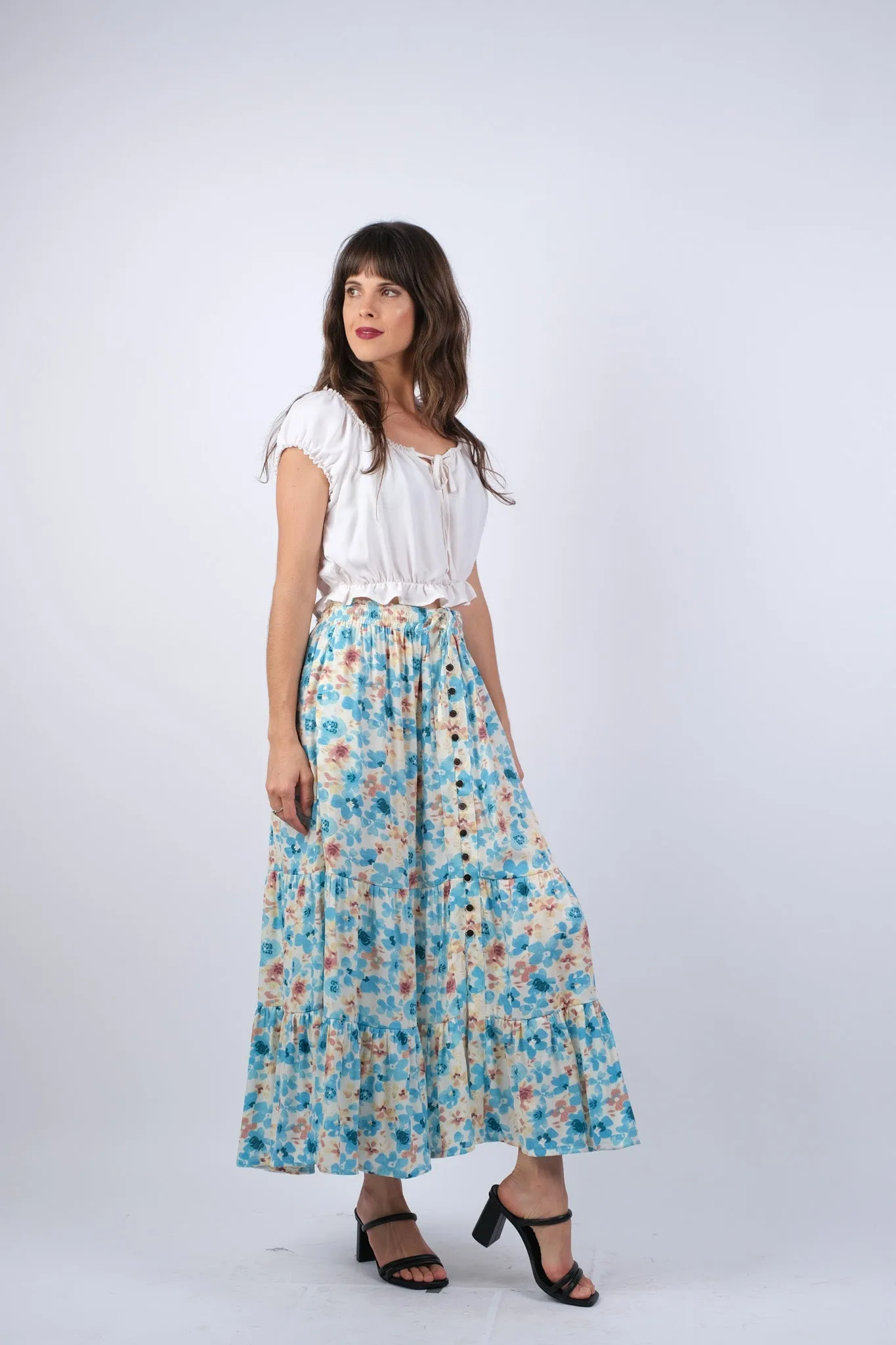 225161 Floral Button-Up Maxi Skirt