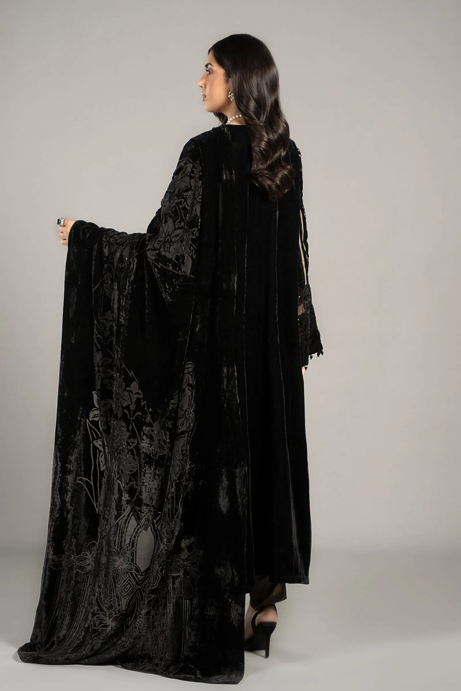 3 Piece Embroidered Velvet Suit | DLS-1205