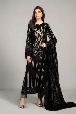 3 Piece Embroidered Velvet Suit | DLS-1205