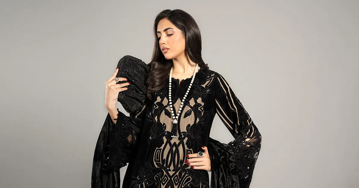 3 Piece Embroidered Velvet Suit | DLS-1205