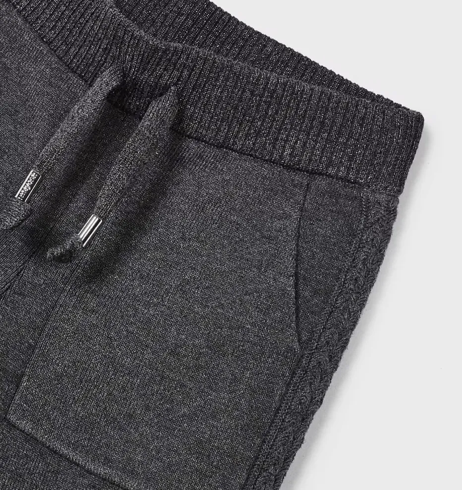 4505 Mayoral Mini Girls Knit Braided Seam Jogger Sweatpants - Charcoal Grey