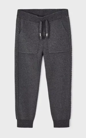 4505 Mayoral Mini Girls Knit Braided Seam Jogger Sweatpants - Charcoal Grey