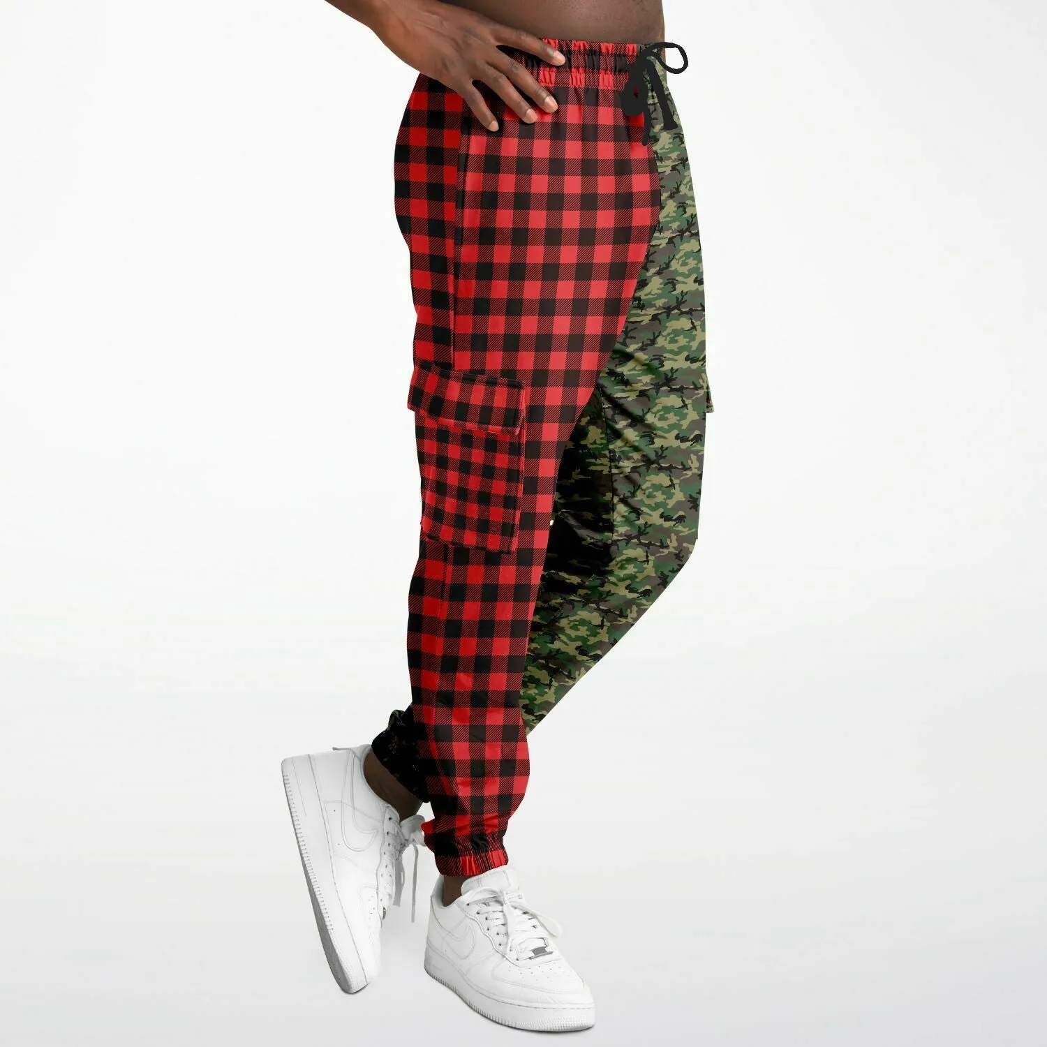 65 MCMLXV Unisex Red Buffalo Plaid and Camouflage Print Cargo Sweatpants