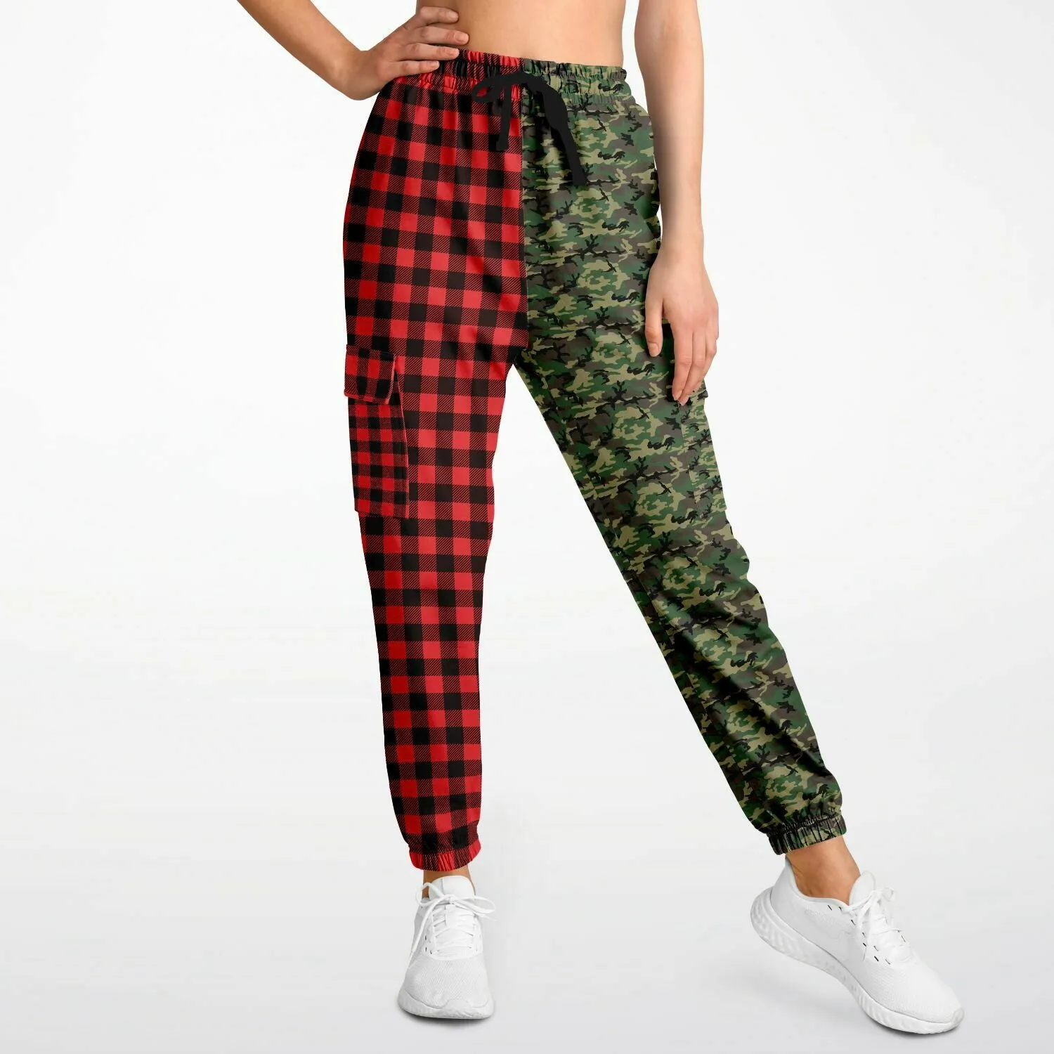 65 MCMLXV Unisex Red Buffalo Plaid and Camouflage Print Cargo Sweatpants