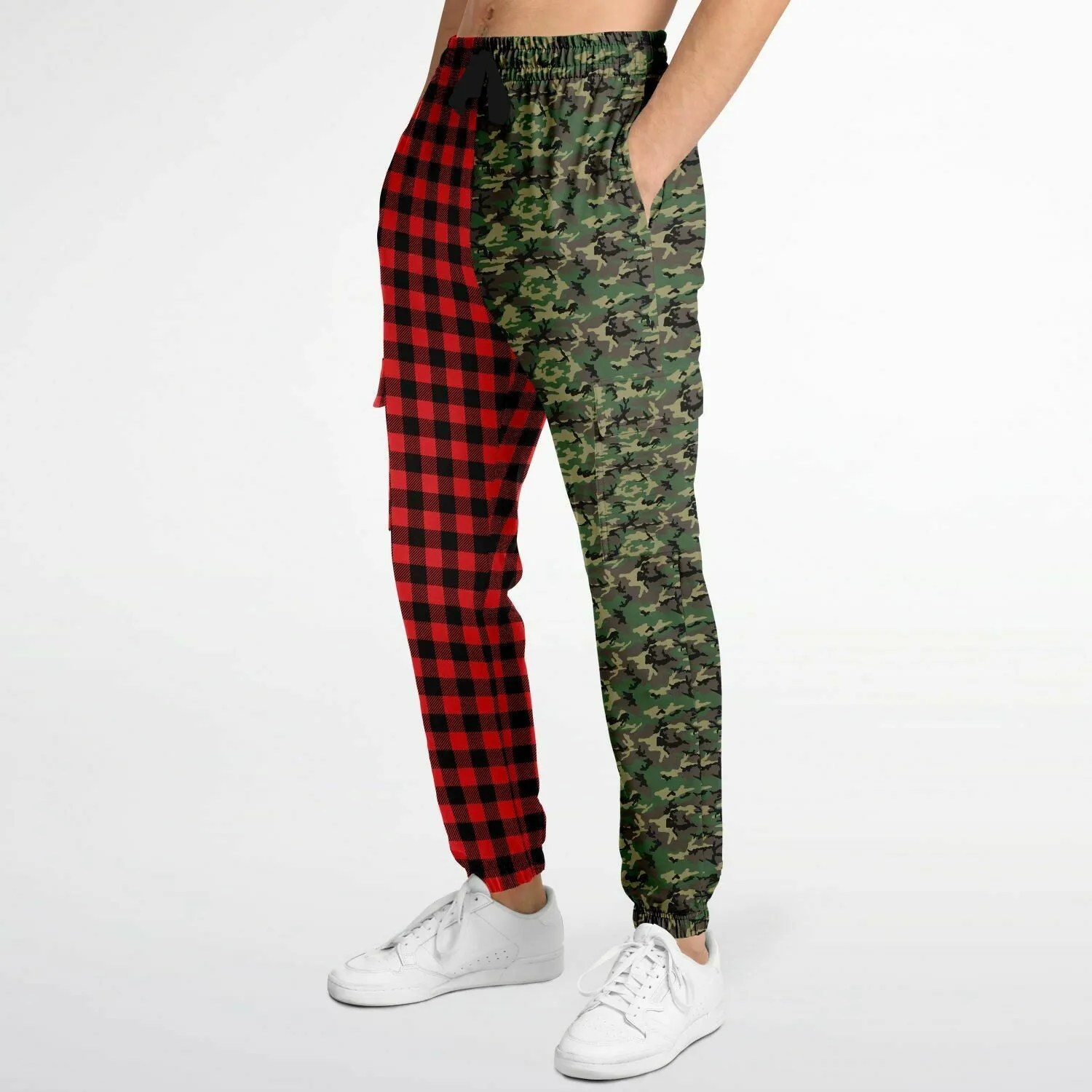 65 MCMLXV Unisex Red Buffalo Plaid and Camouflage Print Cargo Sweatpants