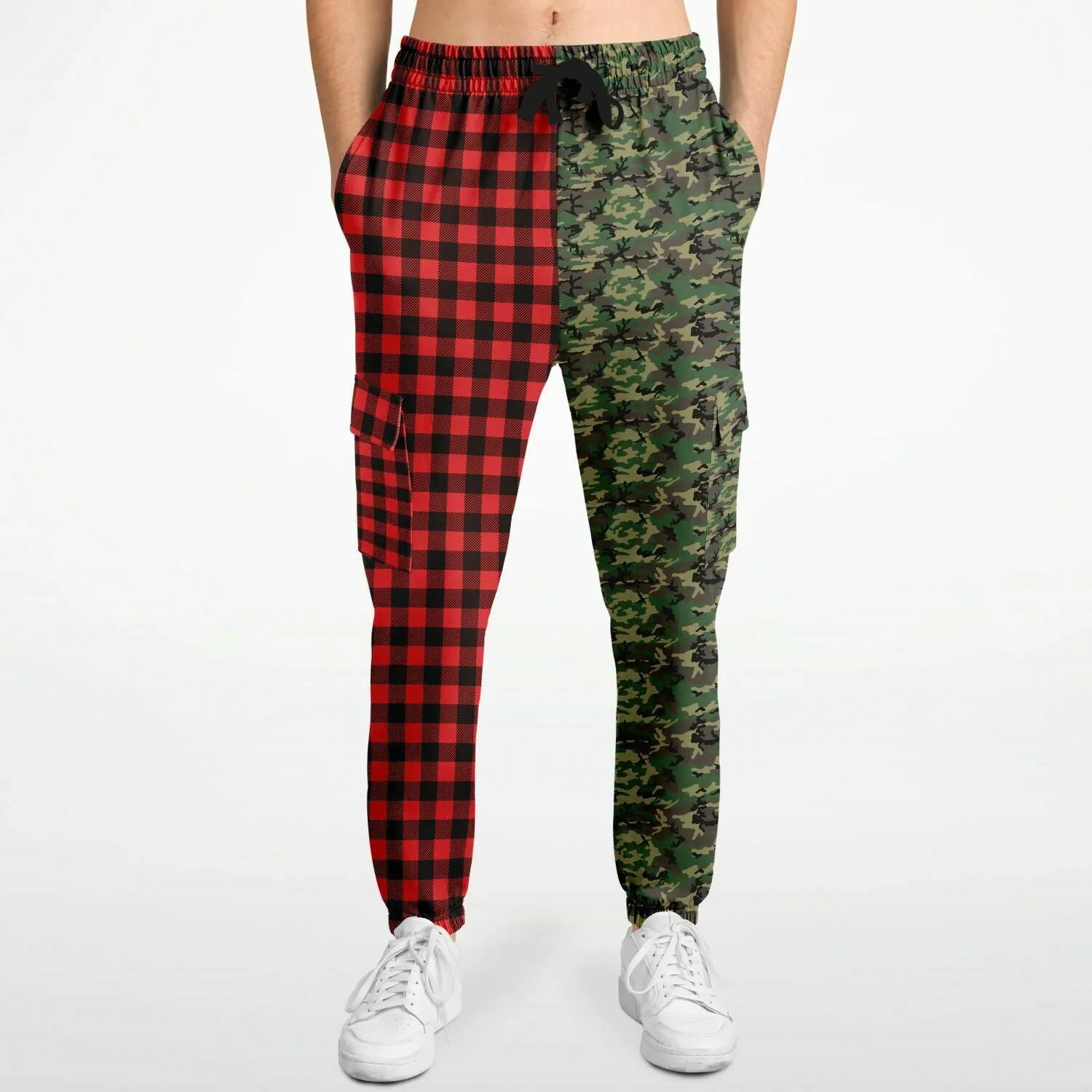 65 MCMLXV Unisex Red Buffalo Plaid and Camouflage Print Cargo Sweatpants