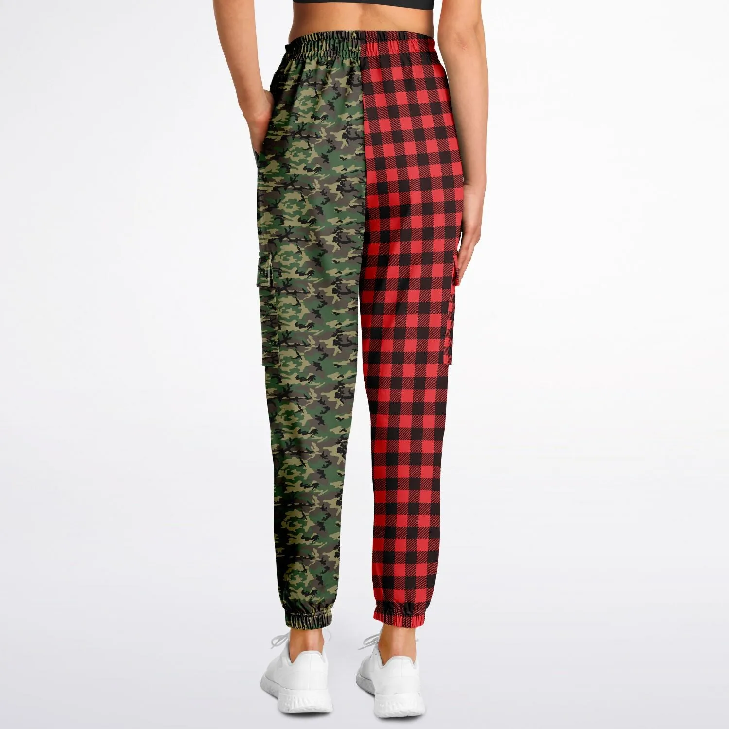 65 MCMLXV Unisex Red Buffalo Plaid and Camouflage Print Cargo Sweatpants