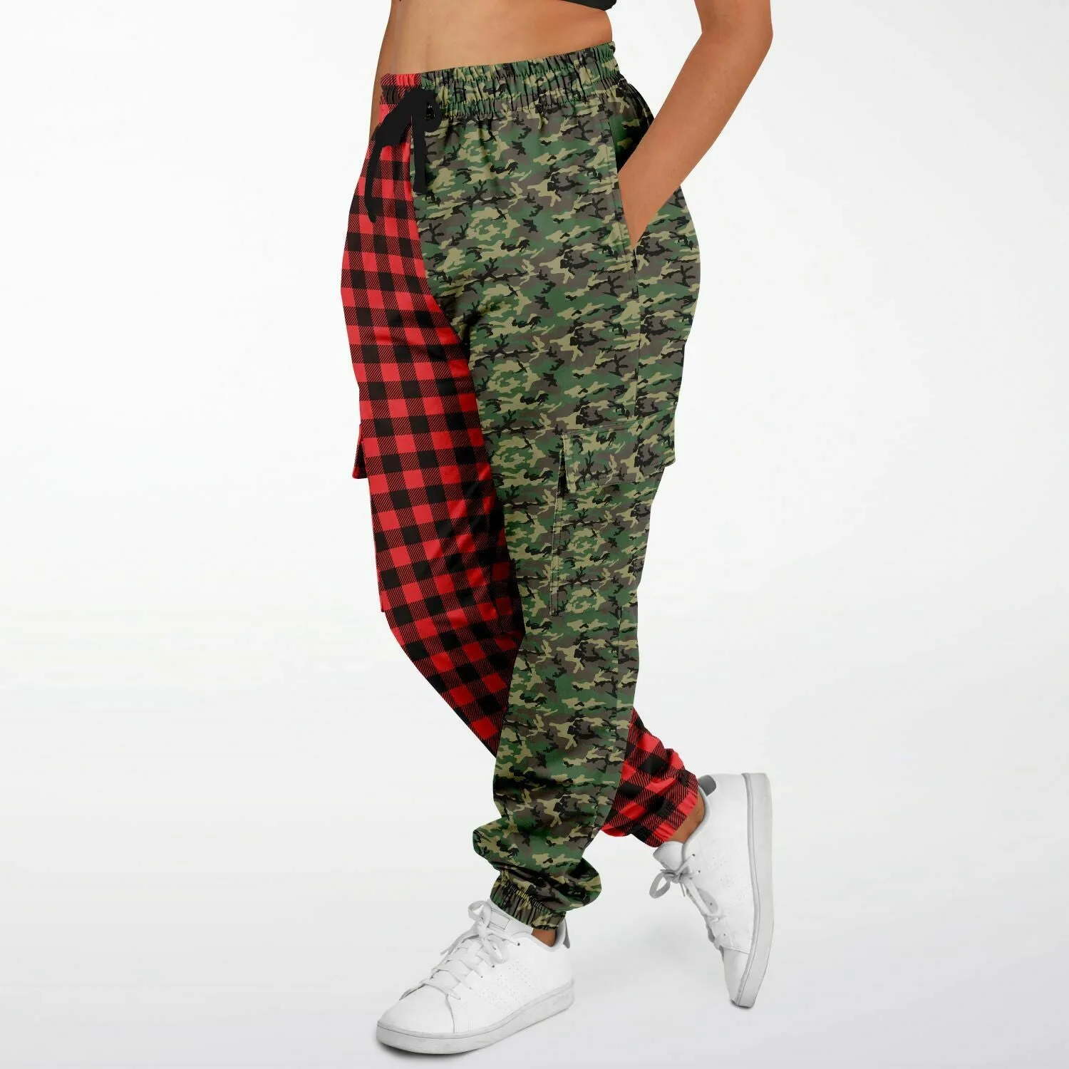 65 MCMLXV Unisex Red Buffalo Plaid and Camouflage Print Cargo Sweatpants
