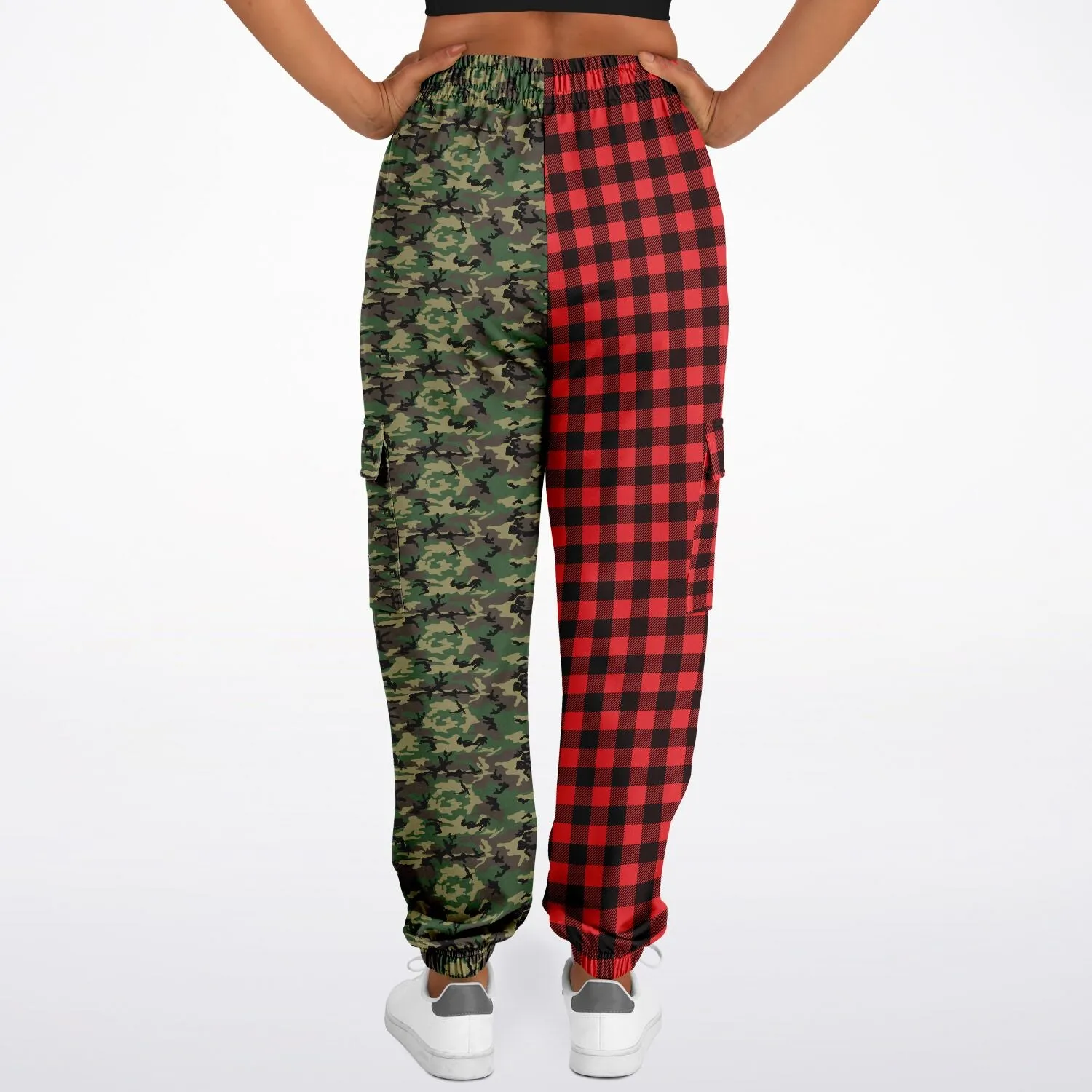 65 MCMLXV Unisex Red Buffalo Plaid and Camouflage Print Cargo Sweatpants