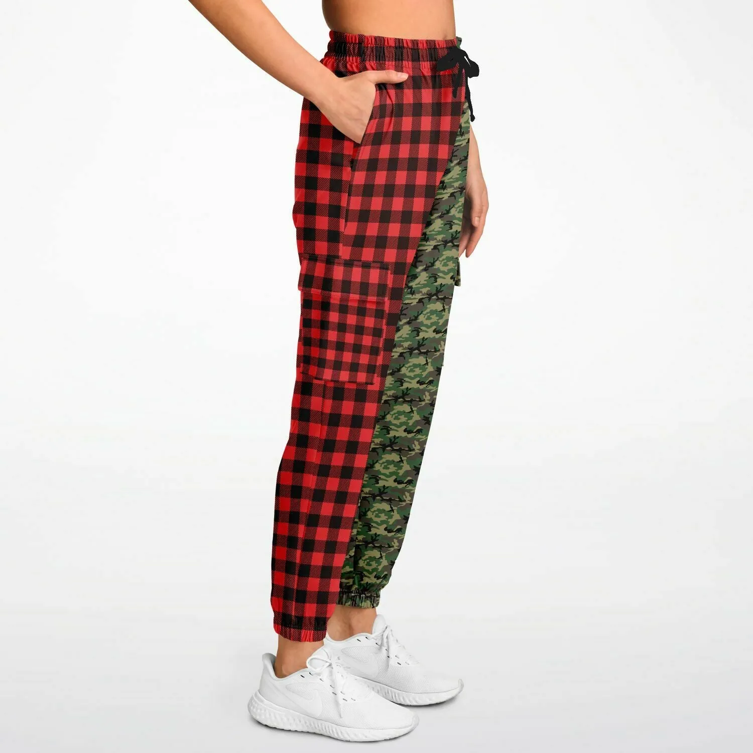 65 MCMLXV Unisex Red Buffalo Plaid and Camouflage Print Cargo Sweatpants