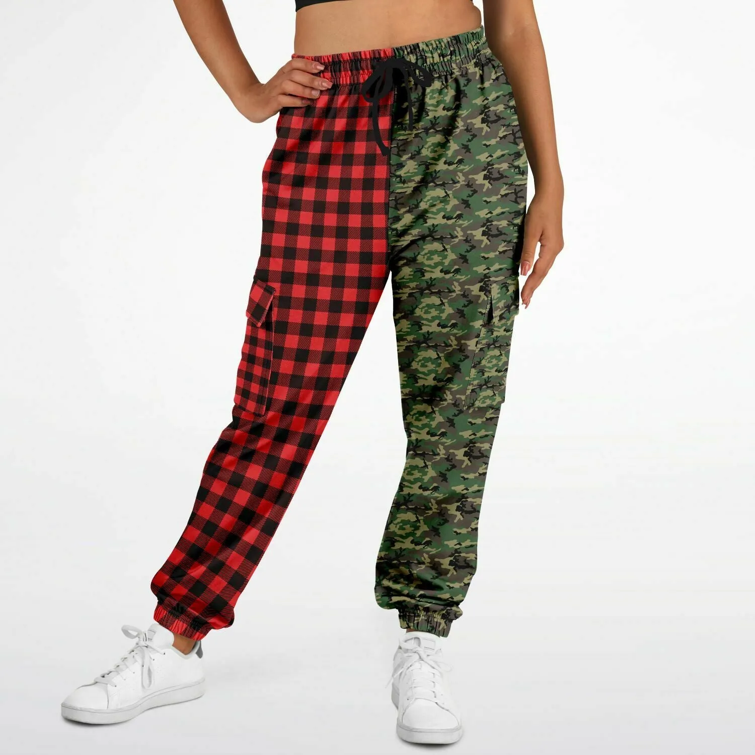 65 MCMLXV Unisex Red Buffalo Plaid and Camouflage Print Cargo Sweatpants
