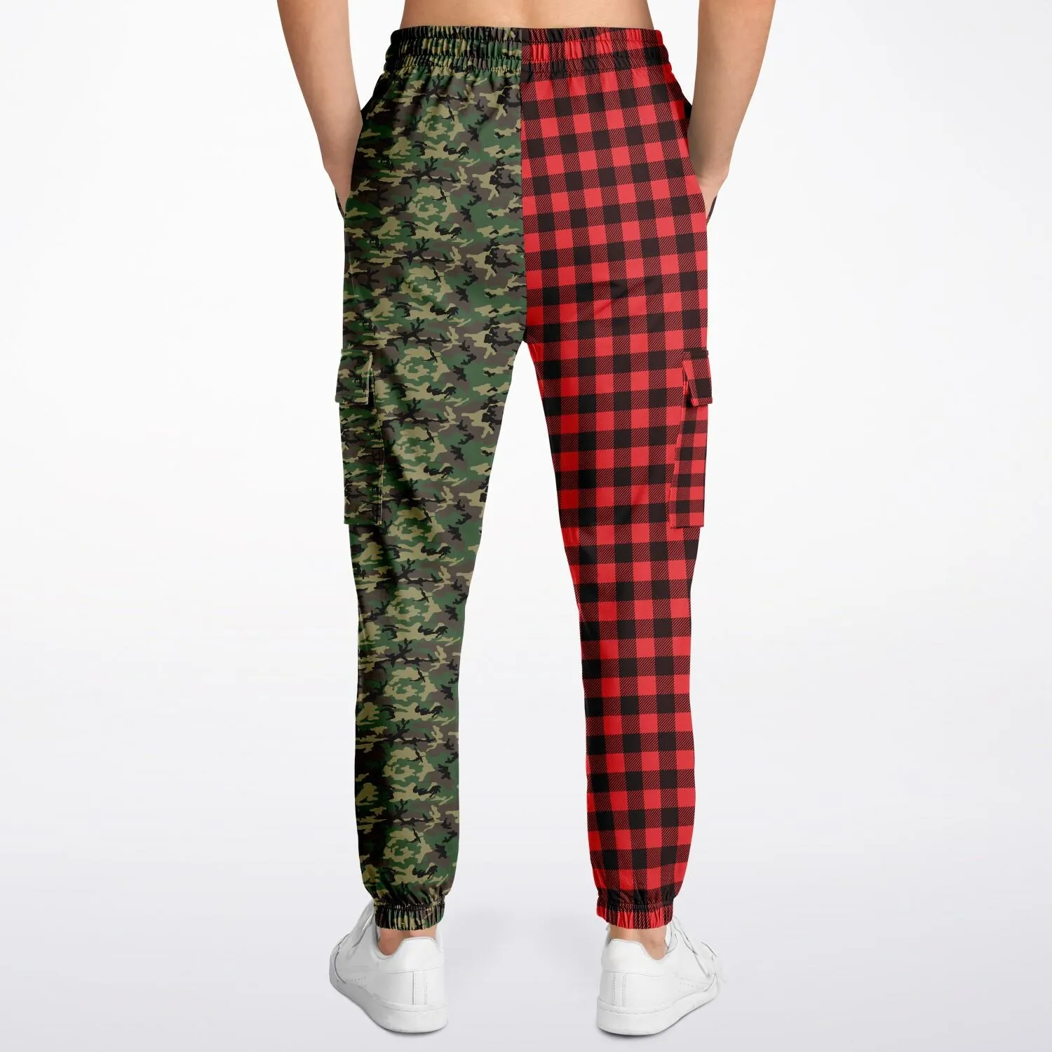 65 MCMLXV Unisex Red Buffalo Plaid and Camouflage Print Cargo Sweatpants