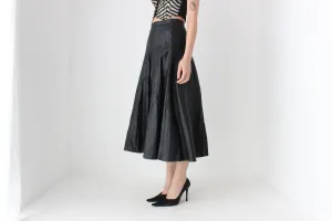 80s Black LEATHER High Waist Full Midi Skirt