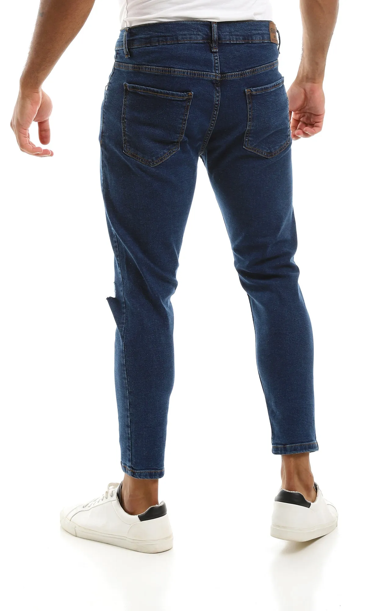 98035 Ripped Knee Jeans With Buttons Closure - Deep Indigo