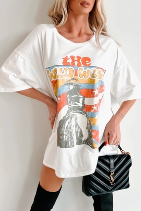 "The Wild West" Oversized Graphic Tee (Ivory) Stretch Waistband Design
