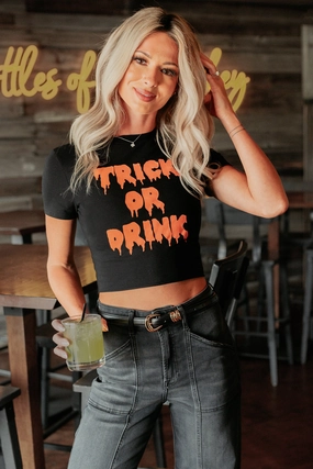 "Trick Or Drink" Graphic Print Top (Black) Hypoallergenic Lining