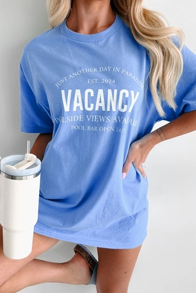 "Vacancy" Graphic T-Shirt (Blue) Stretchable Material Soft Hoodie