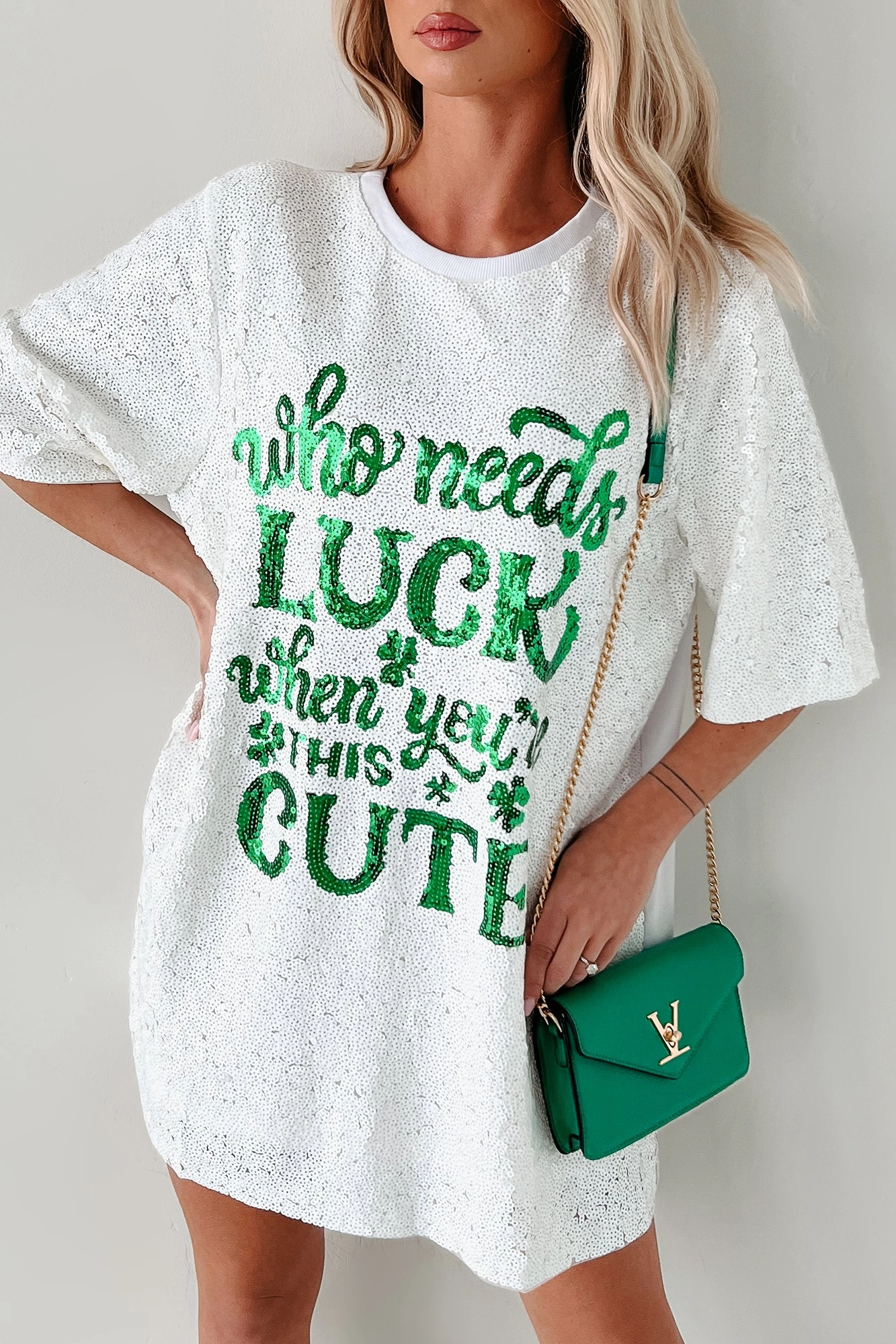 "When You're This Cute" Sequin Mini Dress (White) Daytime Look
