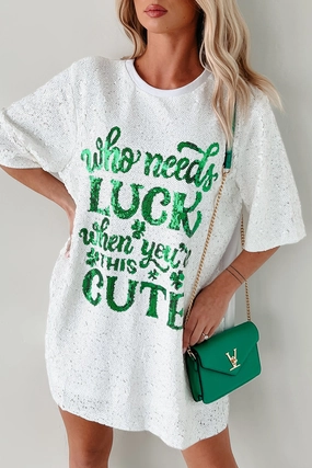 Bold Style "When You're This Cute" Sequin Mini Dress (White)