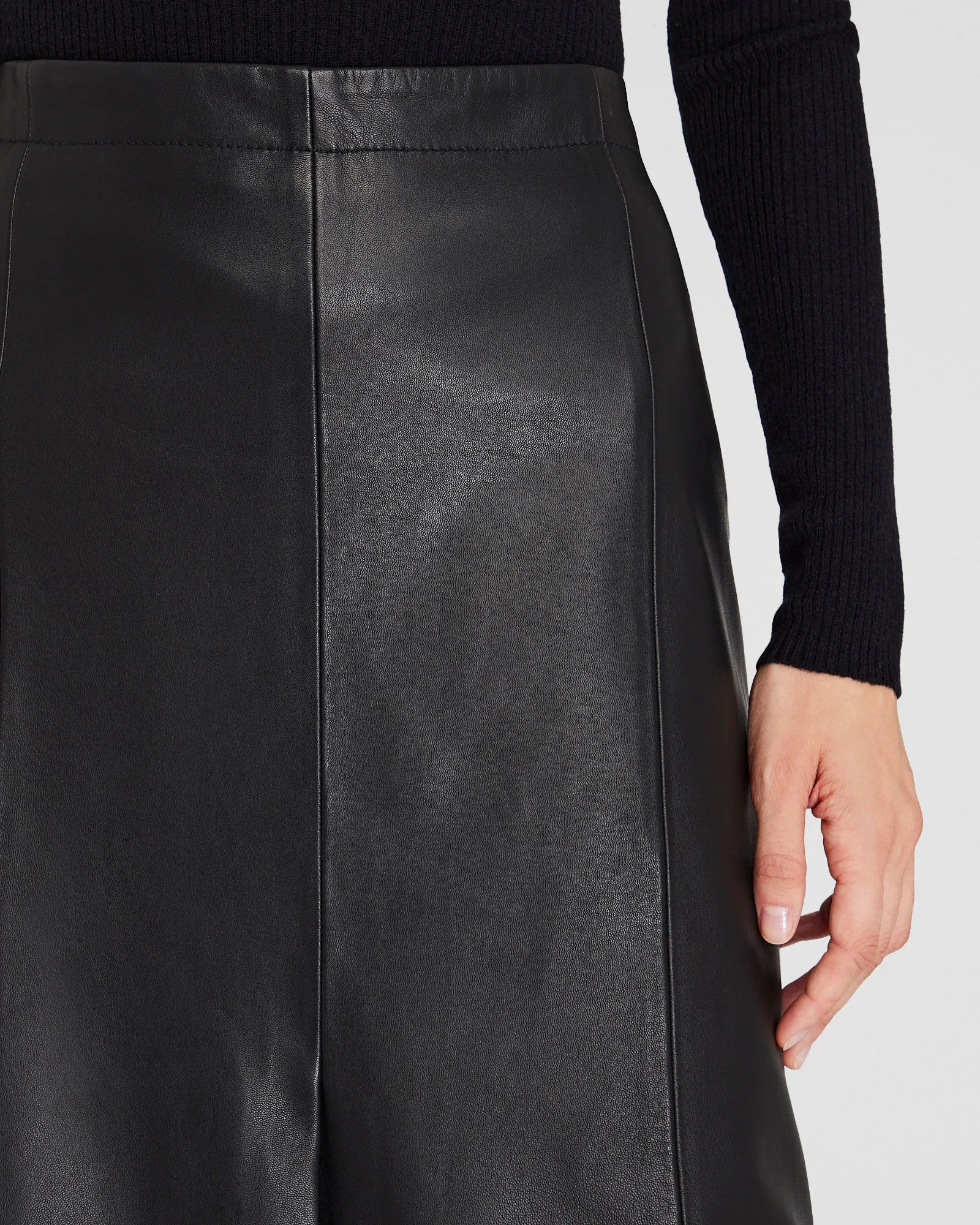 A-Line Leather Midi Skirt