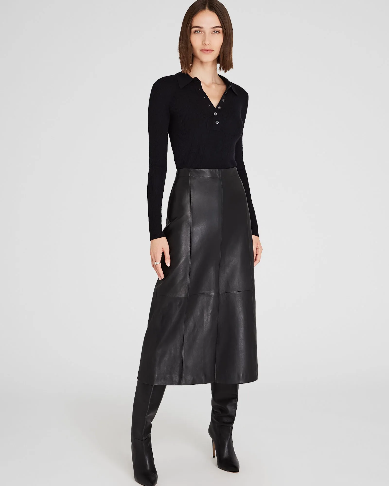 A-Line Leather Midi Skirt