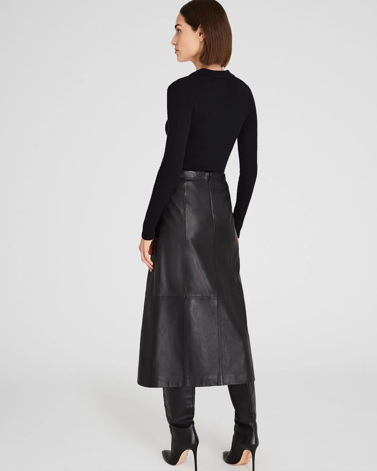 A-Line Leather Midi Skirt