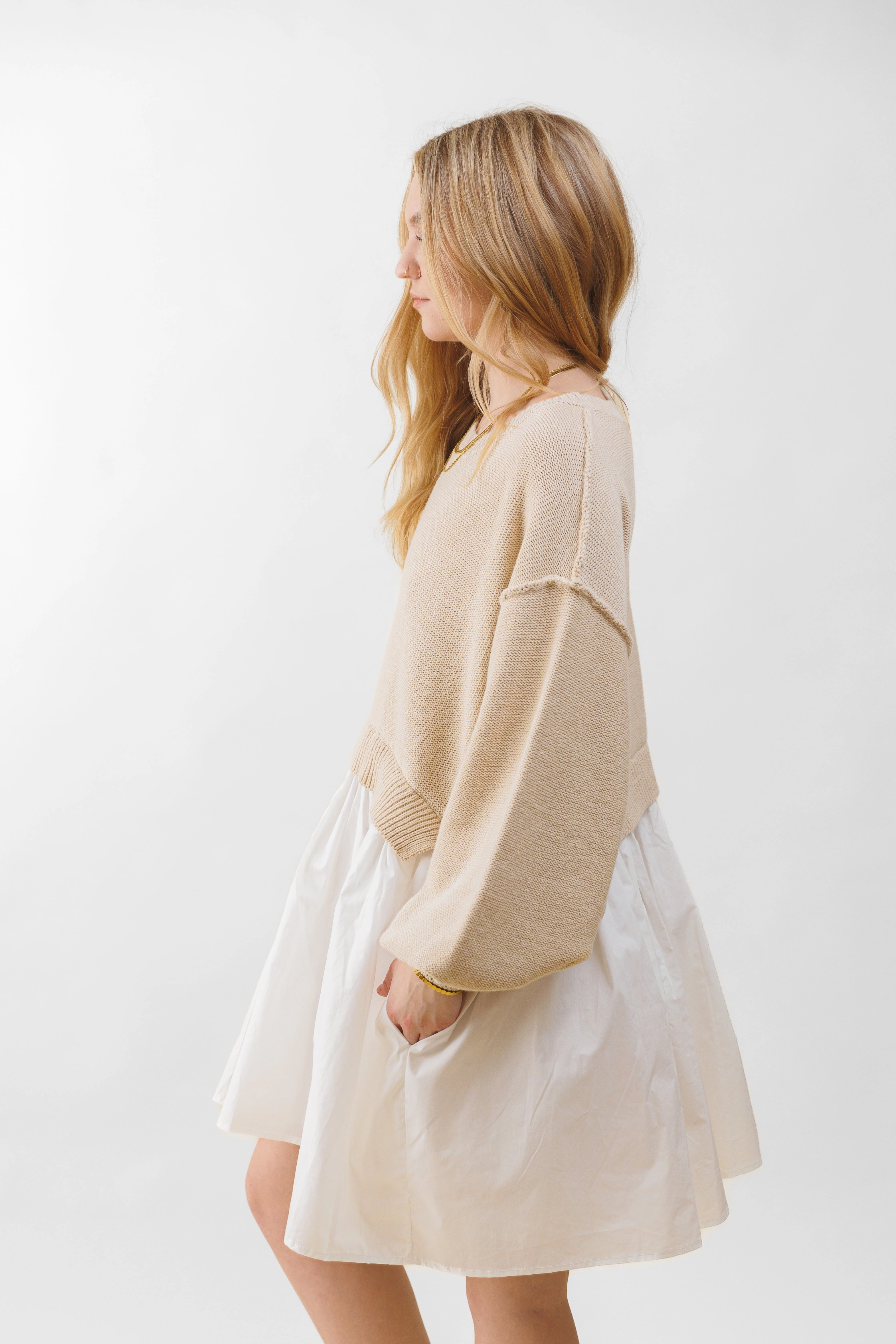 Tulle-Overlay JOSIE MINI SWEATER DRESS