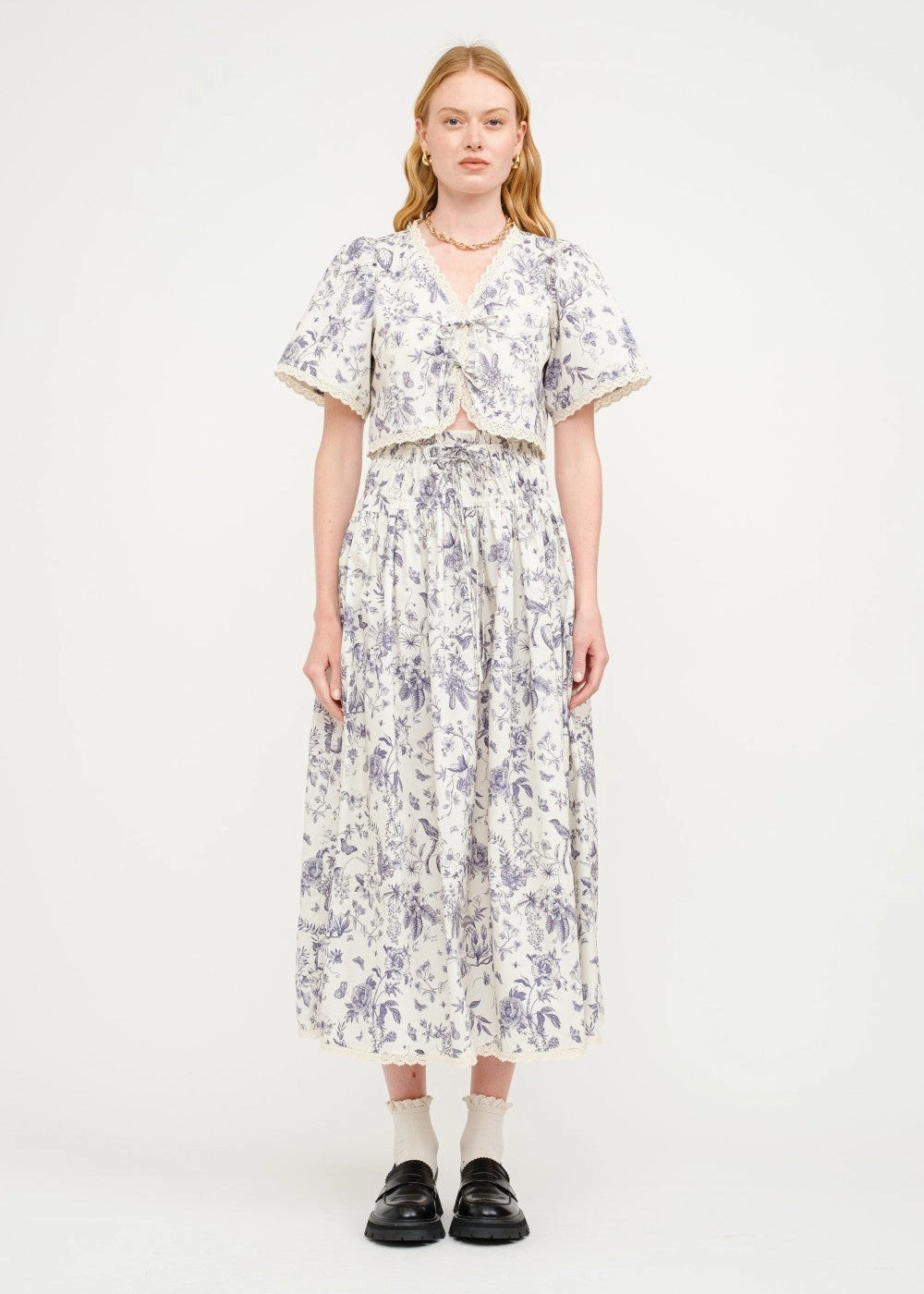 AMELIE FLORAL COTTON-POPLIN MIDI SKIRT Leather Look Smart Look
