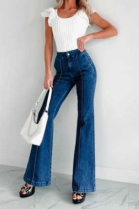 Eco Friendly Dyeing RecyclablePackaging Abigail Special A High Rise Trouser Flare Jeans (Dark)
