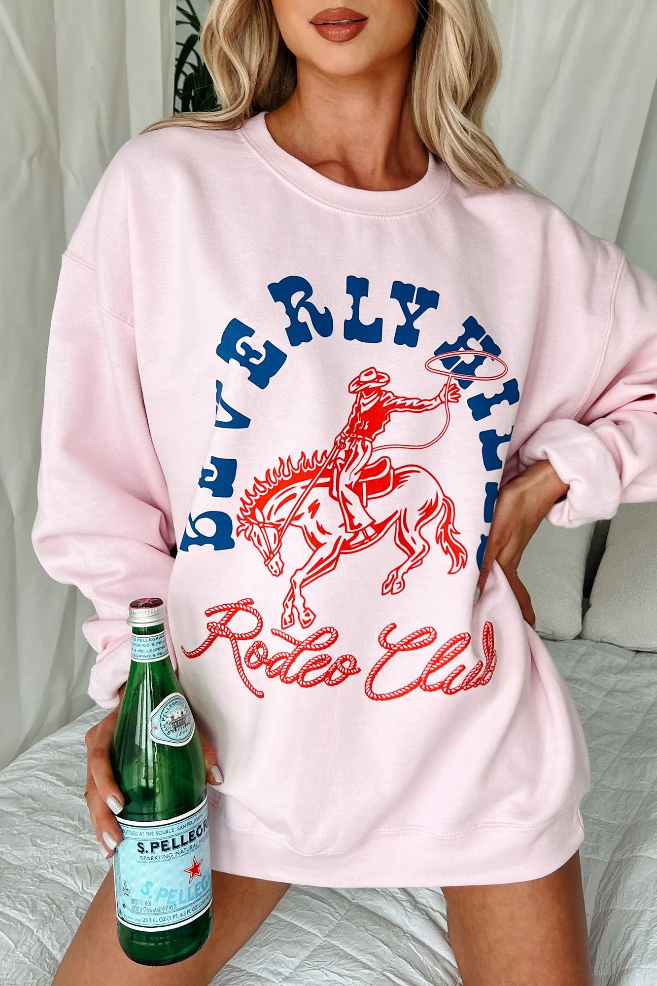 Reinforced Seam Technique FlexibleElasticatedEdging "Beverly Hills Rodeo Club" Graphic Crewneck (Light Pink)