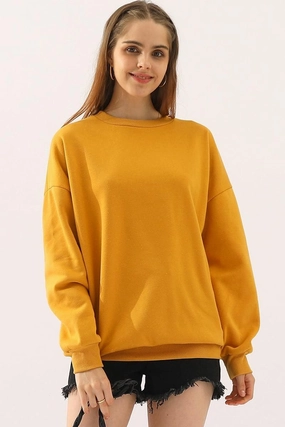 CREW NECK LONG SLEEVE PULLOVER TOPS SWEATSHIRT Bonded Seam Construction Flexible Waistband Adaptation