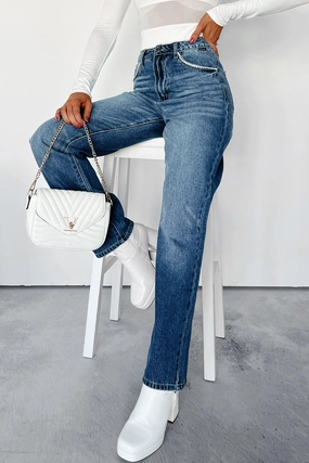 All Purpose Wear Danson Rhinestone Embellished Cello Dad Jeans (Dark)