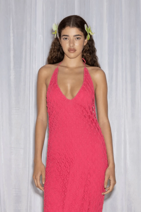 Casual Style Modern Soft Reis Macrame Maxi Dress Candy