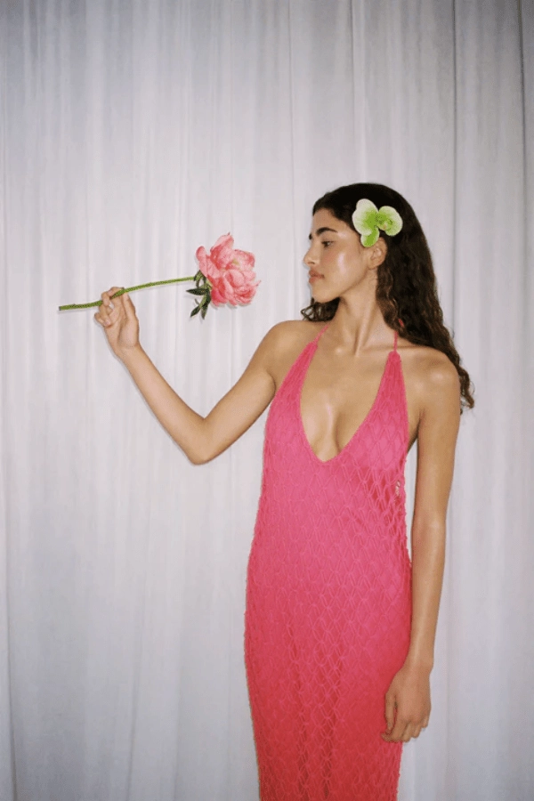 Simple Bow Reis Macrame Maxi Dress Candy