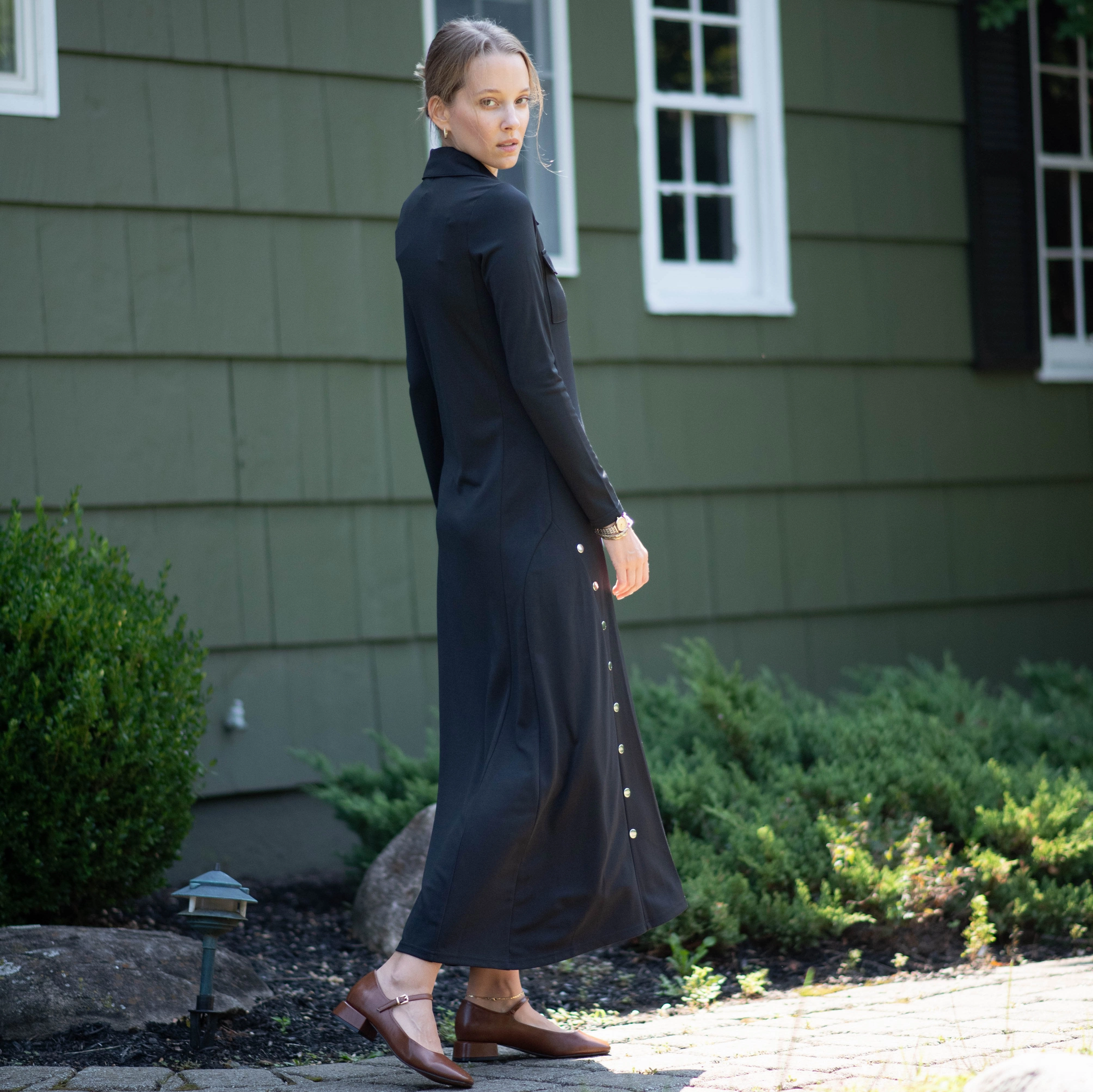 Flowing Layers Light Outfit Accented Button Robe | Black [Final Sale]