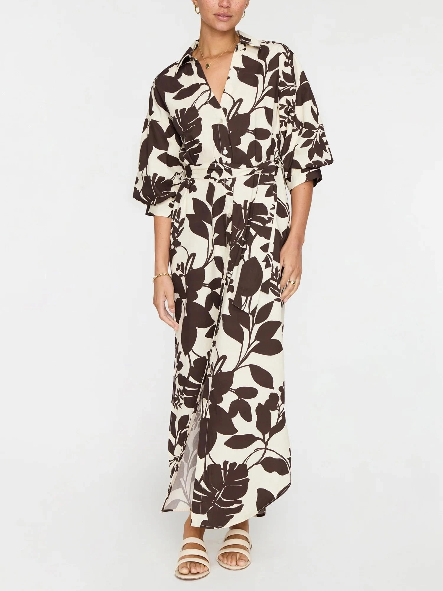 Everyday Comfort Wear Layered Volume Kate Printed Maxi Dress Java Combo