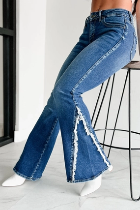 Grissom Mid Rise Frayed Cello Flare Jeans (Medium) Casual Performance Fit