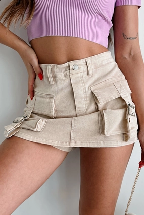 Minimal Fit Simple Comfort Daily Happenings Washed Cargo Skort (Light Taupe)