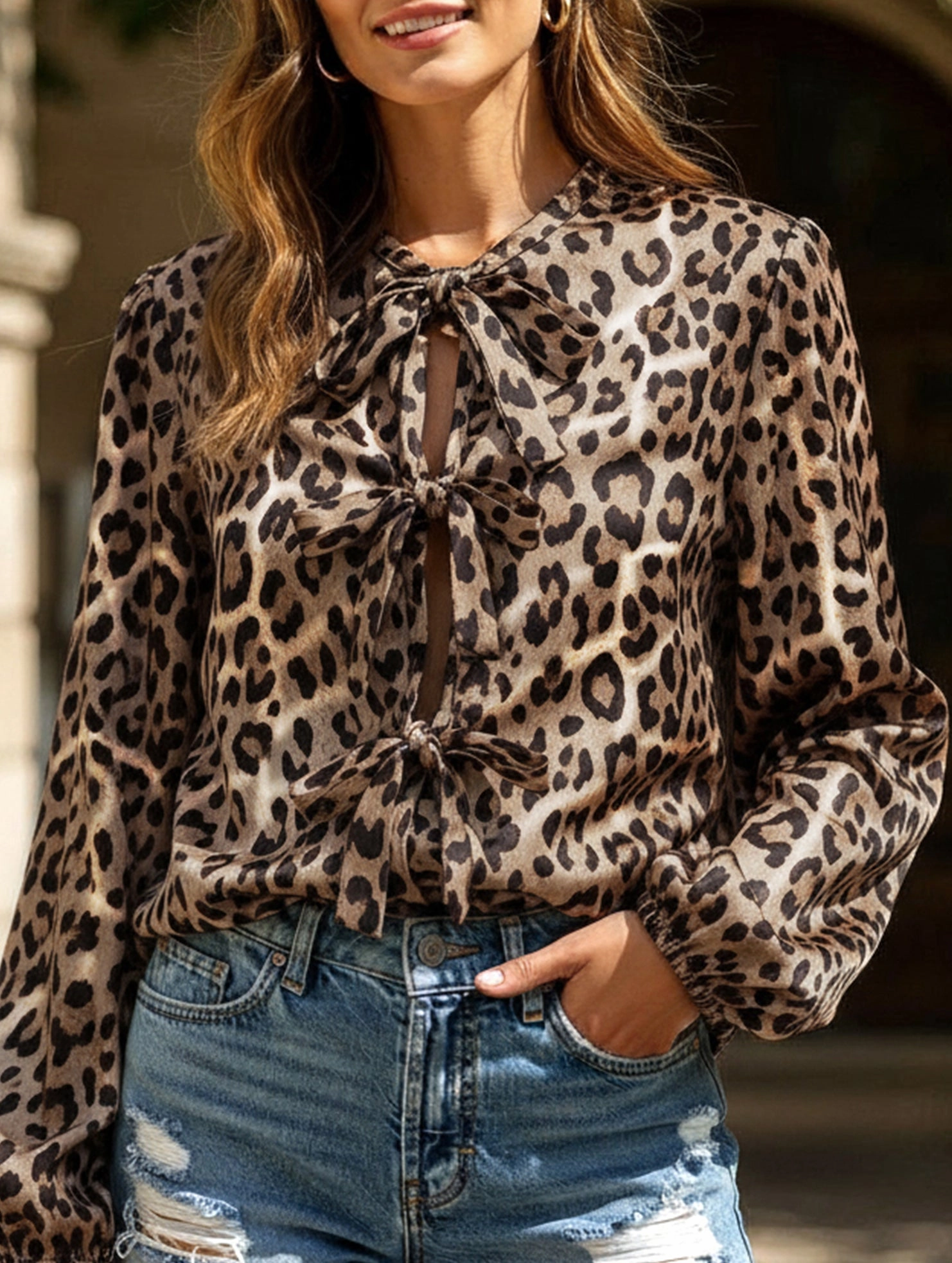 Casual leopard print tie shirt Breathable Tank