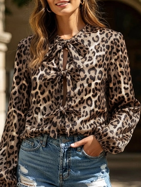 Casual leopard print tie shirt Chic Look