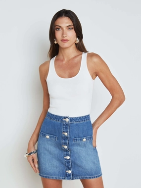 Adira Scoop Neck Tank White Garment Dyed Finish ArticulatedElbowShaping